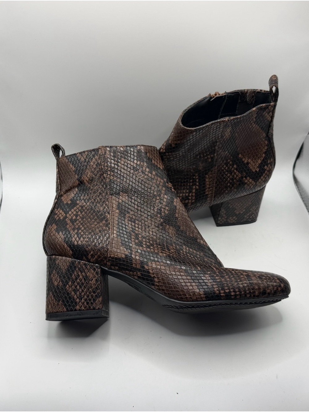 Time & Tru Brown Snake Print Ankle Booties Block Heel - Size 8M